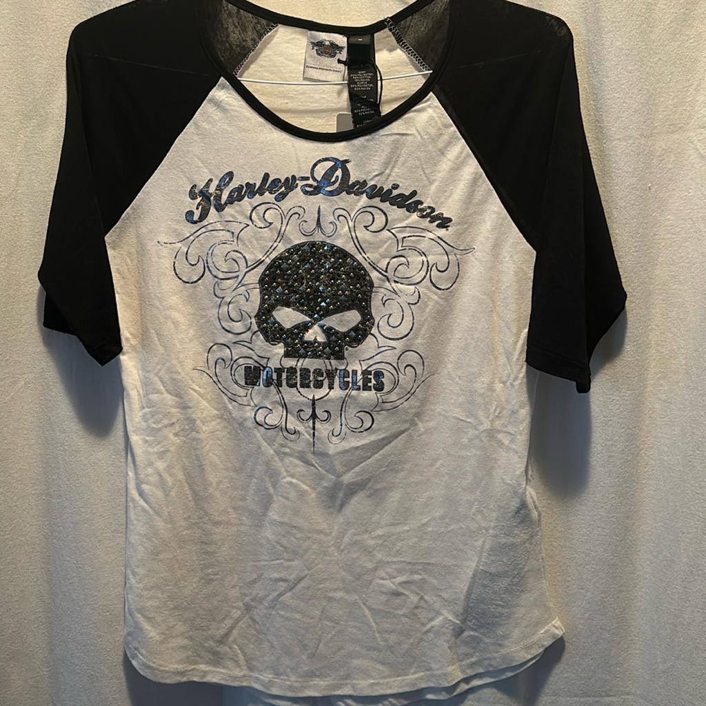 Harley- Davidson 3/4 Raglan Sleeve Embellished Skull T-Shirt Nwt